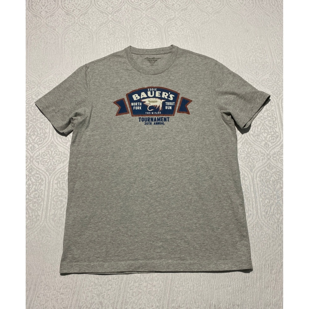 Eddie Bauer Mens M Legend Wash Graphic T-Shirt Gray North Fork Trout Run Fishing